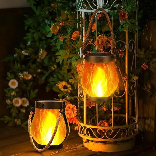 1/2/4 Pack Solar Garden Lights with Flame Effect - Waterproof Hanging Lanterns with USB Charging, Halloween and Garden Decoration (Four-piece set).