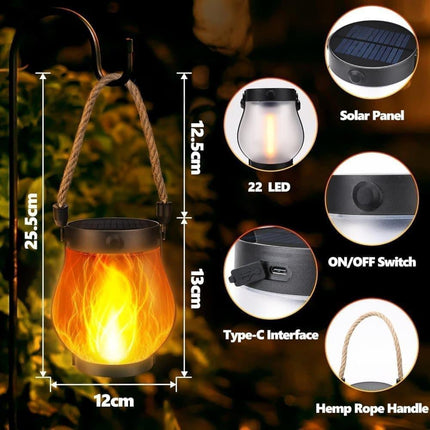 1/2/4 Pack Solar Garden Lights with Flame Effect - Waterproof Hanging Lanterns with USB Charging, Halloween and Garden Decoration (Four-piece set).