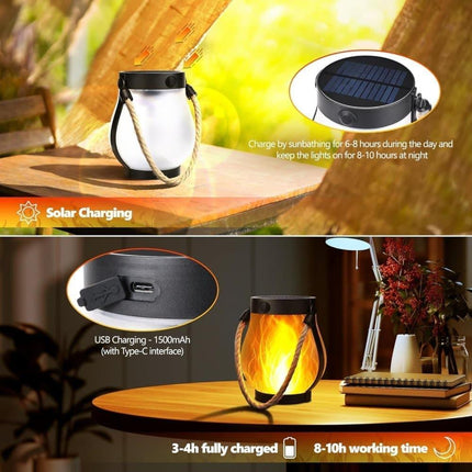 1/2/4 Pack Solar Garden Lights with Flame Effect - Waterproof Hanging Lanterns with USB Charging, Halloween and Garden Decoration (Four-piece set).