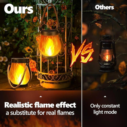 1/2/4 Pack Solar Garden Lights with Flame Effect - Waterproof Hanging Lanterns with USB Charging, Halloween and Garden Decoration (Four-piece set).