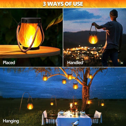 1/2/4 Pack Solar Garden Lights with Flame Effect - Waterproof Hanging Lanterns with USB Charging, Halloween and Garden Decoration (Four-piece set).