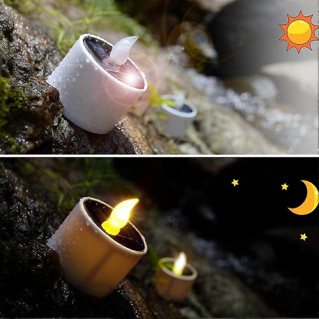 6pcs Solar Powered Heat Lights Outdoor Lights Flameless Flicker IP65 Waterproof Rechargeable LED Lights with Dusk Sensor for Lantern Garden Camping.