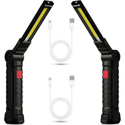 Rechargeable LED Work Light 2 Pack Magnetic COB USB Torch 5 Modes 360° Camping Lamp for Workshop Garage Emergency Auto Inspection Lighting{YG}.