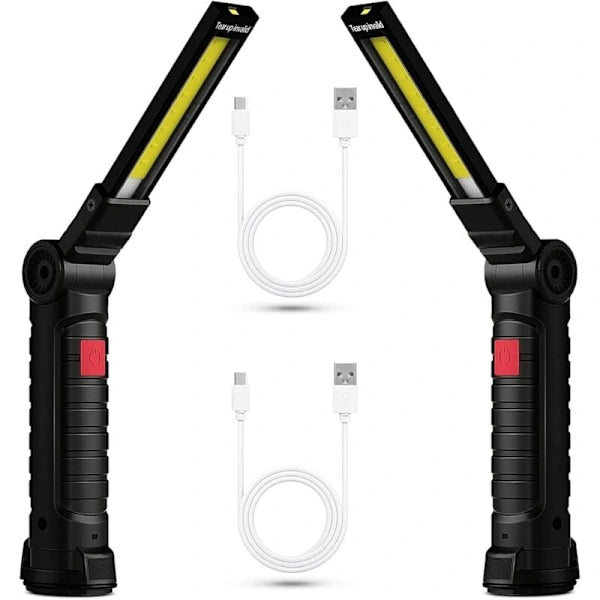 Rechargeable LED Work Light 2 Pack Magnetic COB USB Torch 5 Modes 360° Camping Lamp for Workshop Garage Emergency Auto Inspection Lighting{YG}.