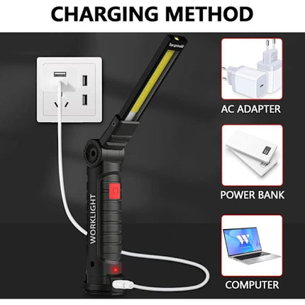 Rechargeable LED Work Light 2 Pack Magnetic COB USB Torch 5 Modes 360° Camping Lamp for Workshop Garage Emergency Auto Inspection Lighting{YG}.