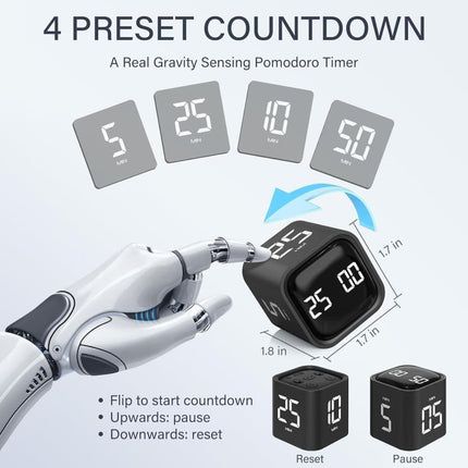 Pomodoro Timer 25/5/10 Min Desk Timer Vibration Volume Adjustable Productivity Clock.