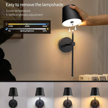 Wireless Wall Lamps 2-pack, LED Lamps with Rechargeable Battery, Stepless Dimmable with Remote Control.