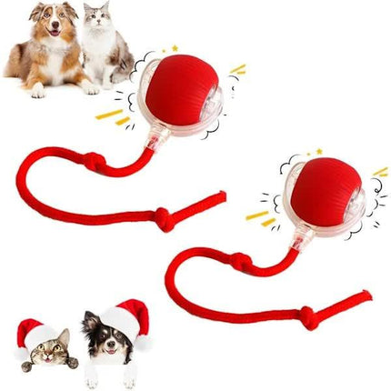 2 pcs 360° Smart Automatic Rolling Pet Ball, Rechargeable Irregular Movement for Cats & Dogs, Red.
