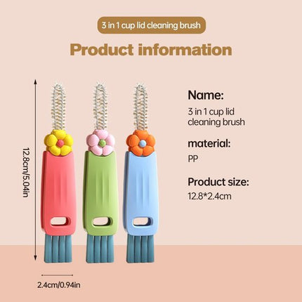 3-in-1 Crevice Brush - Multifunctional - Lid Brush - Suitable for small spaces, various cups and bottles.