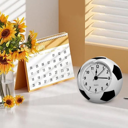 Football Alarm Clock - Silent Non-Ticking Desk Clock | Kids Bedside Clock | Cute football design, easy-to-read analog display, perfect for kids' bedrooms, great birthday gift for boys and girls - White.