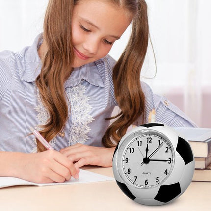 Football Alarm Clock - Silent Non-Ticking Desk Clock | Kids Bedside Clock | Cute football design, easy-to-read analog display, perfect for kids' bedrooms, great birthday gift for boys and girls - White.