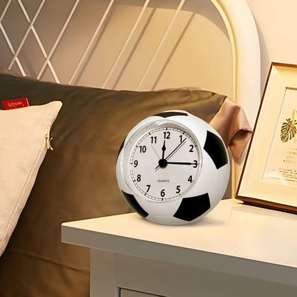 Football Alarm Clock - Silent Non-Ticking Desk Clock | Kids Bedside Clock | Cute football design, easy-to-read analog display, perfect for kids' bedrooms, great birthday gift for boys and girls - White.