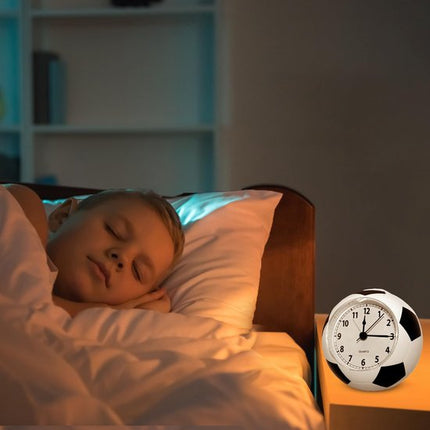Football Alarm Clock - Silent Non-Ticking Desk Clock | Kids Bedside Clock | Cute football design, easy-to-read analog display, perfect for kids' bedrooms, great birthday gift for boys and girls - White.