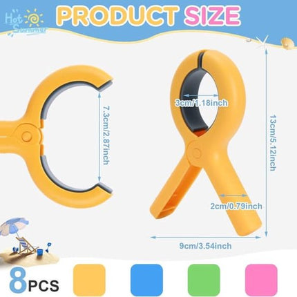 Large Clothes Pegs - 8-Pack Towel Clips - Suitable for Sunbeds, Swimming Pools and Cruise Ships.