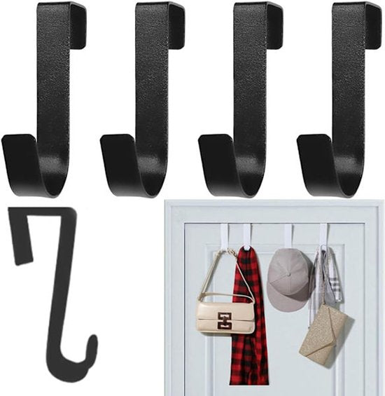 S-shaped door hooks - Stainless steel coat racks - 4-pack - Hooks - Clothes hangers - Hanging type - Door hooks - Kitchen towel racks - Bathroom towel racks - Hanging type - Industrial style - Metal - Coat racks - Black - Door hooks.