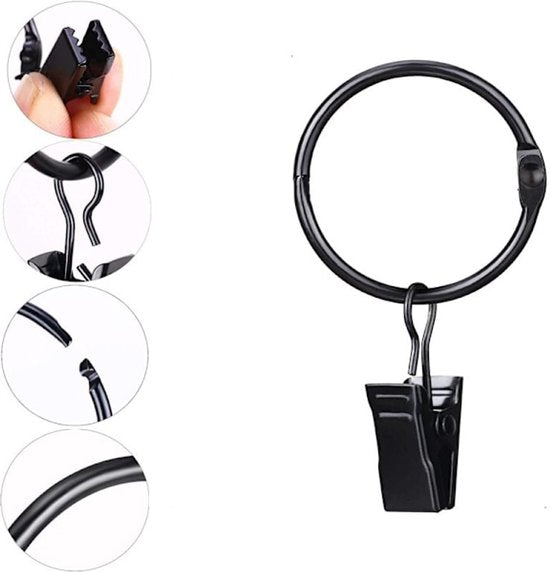 Curtain rod with clips - 20 pieces - Black 38 mm - Hanging clothes - Hanging small items.