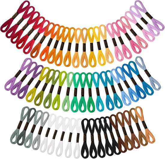 Embroidery thread - Cross stitch thread for adults and beginners - 50 colours embroidery thread - for embroidery and DIY crafts - 8 metres (6 strands) multi-coloured - 50 pieces.