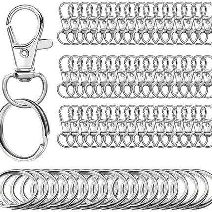 Small Stainless Steel Keychains - 100 Pieces Carabiner Keychains - DIY - DIY Ring - Snap Closure with Turning Button - (Silver).