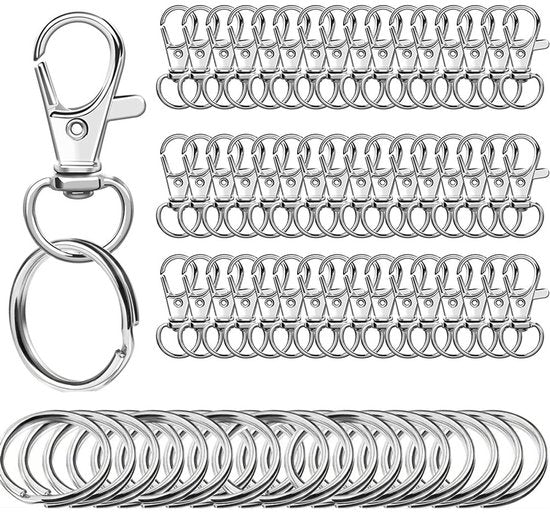 Small Stainless Steel Keychains - 100 Pieces Carabiner Keychains - DIY - DIY Ring - Snap Closure with Turning Button - (Silver).