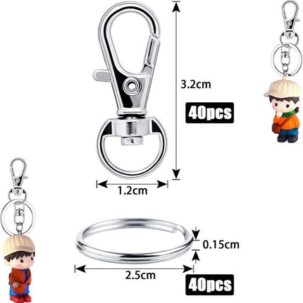 Small Stainless Steel Keychains - 100 Pieces Carabiner Keychains - DIY - DIY Ring - Snap Closure with Turning Button - (Silver).