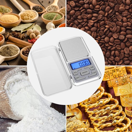 Electronic kitchen scale - Kitchen scale - 500g/0.01g - Food scale - Stainless steel household scale - With display and tare function - Suitable for food, jewelry, coffee bags, etc..