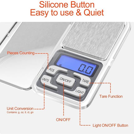 Electronic kitchen scale - Kitchen scale - 500g/0.01g - Food scale - Stainless steel household scale - With display and tare function - Suitable for food, jewelry, coffee bags, etc..
