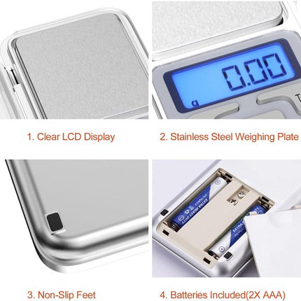Electronic kitchen scale - Kitchen scale - 500g/0.01g - Food scale - Stainless steel household scale - With display and tare function - Suitable for food, jewelry, coffee bags, etc..