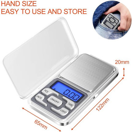 Electronic kitchen scale - Kitchen scale - 500g/0.01g - Food scale - Stainless steel household scale - With display and tare function - Suitable for food, jewelry, coffee bags, etc..