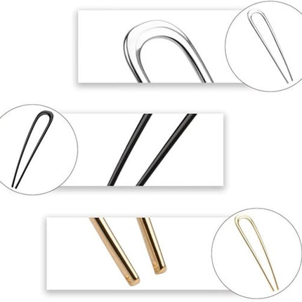 French Hair Clips - Metal 14cm / 5.5 inch - French Twist Clips - French Twist Clips - U-Shaped Clips - Gold, Silver and Black Clips - Large Clips - Pack of 3.