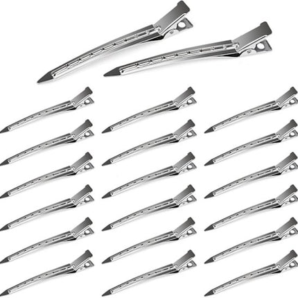 Duckbill Hair Clips - (20 Count, Silver) - 1.25 Inch Metal and Leather Hair Clips for Thick, Color-Treated Hair.