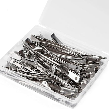 Duckbill Hair Clips - (20 Count, Silver) - 1.25 Inch Metal and Leather Hair Clips for Thick, Color-Treated Hair.