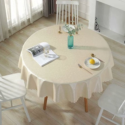 Round tablecloth - stain and oil resistant - fabric with elegant floral pattern - perfect for picnics - outdoor - garden - 140 cm diameter - restaurant - light beige.