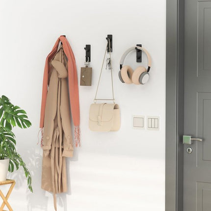 Coat Hooks - Self-Adhesive Hooks for Towels, Coats, Keys - Bathroom, Doors, Kitchens, Dorms - Black - Metal - Pack of 4.
