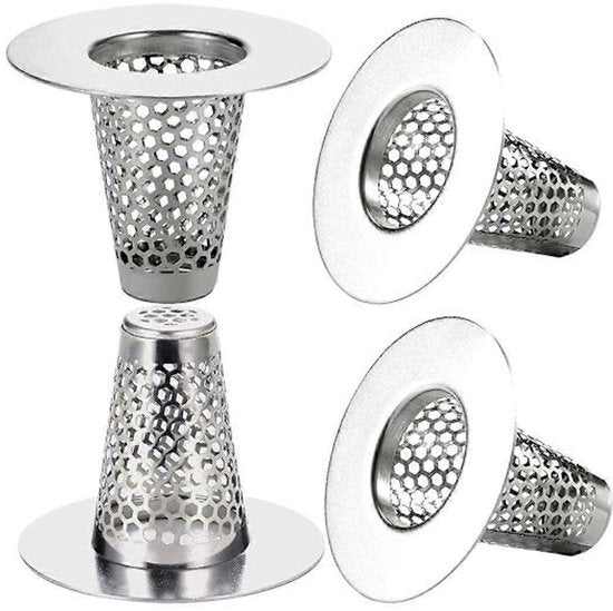 Bathroom Drain Filters - For 1.2-1.6 Inch Drain Holes - Small 1 Inch Conical Stainless Steel Filter - Pack of 4.