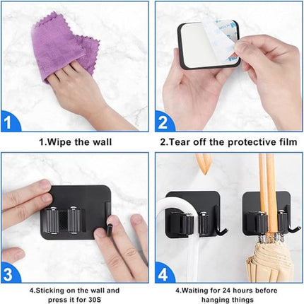 Mop hook - Wall broom hook - Wall broom holder without drilling - 4-pack.