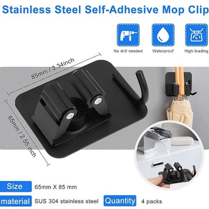Mop hook - Wall broom hook - Wall broom holder without drilling - 4-pack.