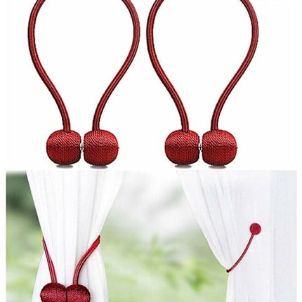 Storage Buckles - 4-Piece Magnetic Curtain Set, Magnetic Woven Curtain Set (Red).