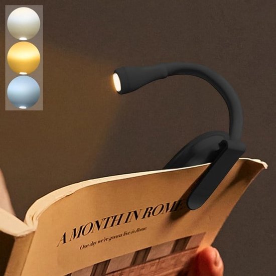 Book Lamp - Rechargeable Reading Lamp with Clip - Adjustable Brightness.