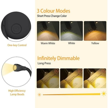 Book Lamp - Rechargeable Reading Lamp with Clip - Adjustable Brightness.