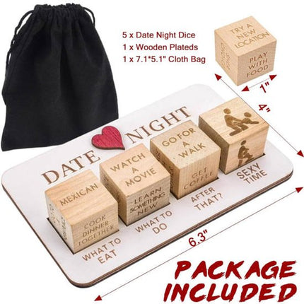 Romantic Date Night Dice Set - Romantic Couple Game - With Storage Bag - Perfect Choice for Valentine's Day, Birthdays and Weddings - 1 Set - Valentine's Day Gift.