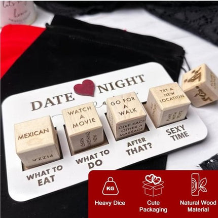Romantic Date Night Dice Set - Romantic Couple Game - With Storage Bag - Perfect Choice for Valentine's Day, Birthdays and Weddings - 1 Set - Valentine's Day Gift.