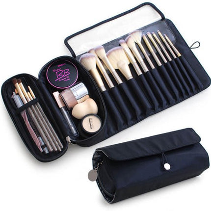 Makeup Bag - Professional Foldable Travel Brush Bag - For Makeup Brushes - Black.