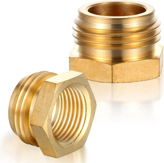 2-Pack - G 1/2" BSP Female to GHT 3/4 Male Hose Connector - Brass Garden Hose Connector - Threaded Pipe Connector - Hose Connector, Water Hose Connector, Garden Hose Connector.