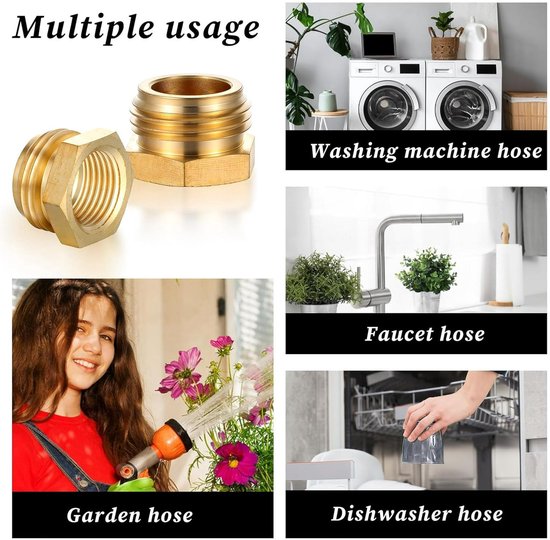 2-Pack - G 1/2" BSP Female to GHT 3/4 Male Hose Connector - Brass Garden Hose Connector - Threaded Pipe Connector - Hose Connector, Water Hose Connector, Garden Hose Connector.