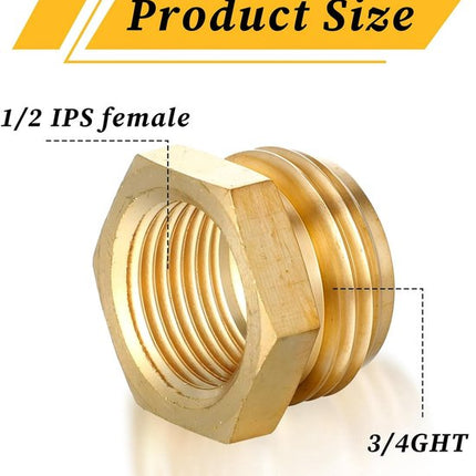 2-Pack - G 1/2" BSP Female to GHT 3/4 Male Hose Connector - Brass Garden Hose Connector - Threaded Pipe Connector - Hose Connector, Water Hose Connector, Garden Hose Connector.