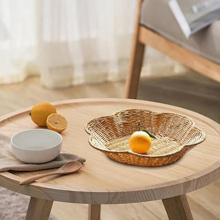 Fruit bowl - Round wicker basket - Corrugated serving basket - Dining table top - Curved corrugated woven tray - Coffee table storage tray.