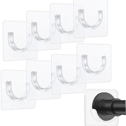Shower rod bracket - Curtain bracket - Self-adhesive rod mounting without drilling - Transparent rod hook - Mounting stickers (8 pieces).