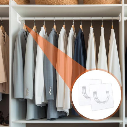 Shower rod bracket - Curtain bracket - Self-adhesive rod mounting without drilling - Transparent rod hook - Mounting stickers (8 pieces).