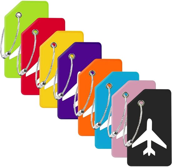 Silicone Luggage Tags - For Luggage with Stainless Steel Rings - Privacy Travel Essentials Luggage Tags - Assorted Colors 8-Pack.