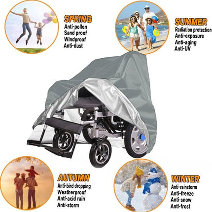 Waterproof Wheelchair Cover - Oxford Fabric Wheelchair Cover, Mobile Vehicle Cover, Wheelchair Storage Protector - UV Protection, Dust Protection, Outdoor Rain Cover - Gray - 115x75x130cm.